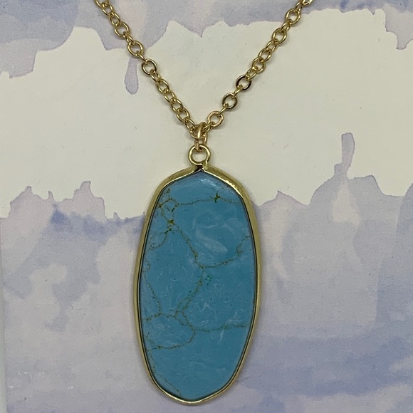💕 NWT! Blue Oval Stone Pendant Necklace - Picture 3 of 5